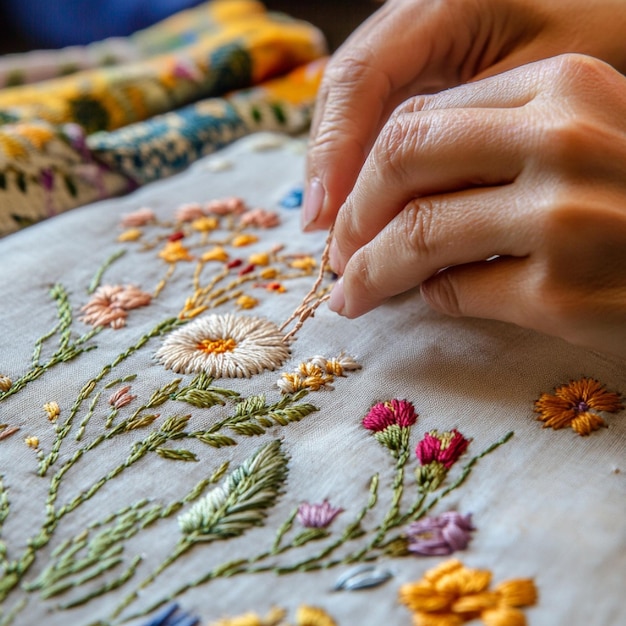 Osoba haftująca drobny wzór